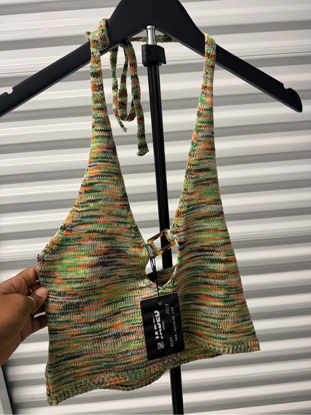 Jaded London Knit Halter Bralette Top in Green Multi